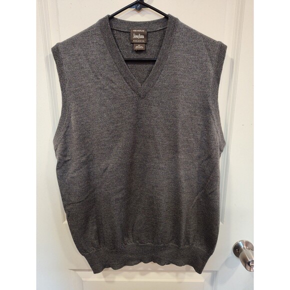 Men's Neiman Marcus Exclusive 100% Merino Wool V-Neck Sweater Vest Gray Large - Picture 1 of 4